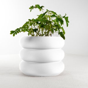 Bubble Planter Pot, 3D Printed Planter, Ring Stacked Planter with Drainage, Plant Pot Unique in White, Home Decor Modern