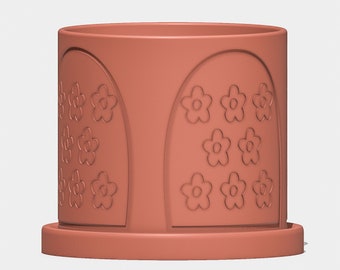 Indoor Cylinder Planter, 3D Printed Daisy,4 inch Planter with Drainage, Flowers in the Window, 6 inch Pot with Drainage and Tray