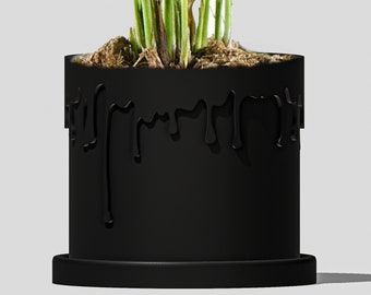 Indoor Matte Black Planter, 3D Printed Planter, Drip Planter with Drainage, Housewarming Gift, Planter with Saucer, Funky Drip