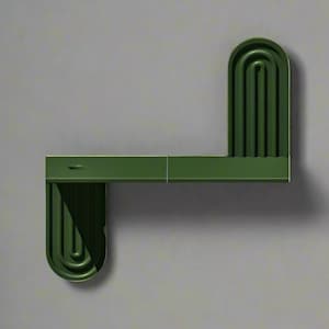May include: A dark green wall-mounted shelf with two shelves and a drawer. The shelf is made of wood and has a modern design.