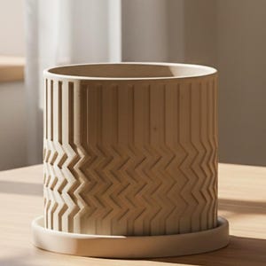 Minimal Zig-Zag Planter Pot with Drainage and Saucer Tray in Matte White, Unique Lightweight Pots for Plants, Modern Indie Room Decor