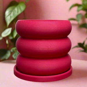 Modern Bubble Planter Pot with Drainage and Saucer, Unique Plant Pot, Barbiecore Decor House Plant Planter, Lightweight Pink Pots