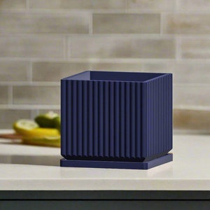 Square Mid Century Modern 3D Printed Planter Pot Pleated, Perfect Fit Drip Tray, Mesh Drainage - Multiple Colors & Sizes, Great Gift, Vista