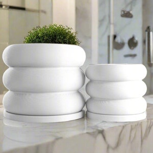 Bubble Planter Pot, 3D Printed Planter, Ring Stacked Planter with Drainage, Plant Pot Unique in White, Home Decor Modern