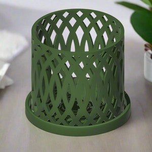 3D Printed Orchid Pot with Drainage, Olive Green Planter