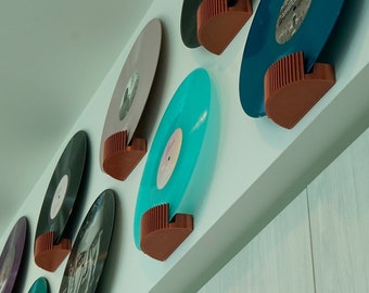 Modern Vinyl Record Storage Display, Easily Display Record Player Vinyls with Adhesive Back, Unique Ribbed Design with Curved Angle Slot