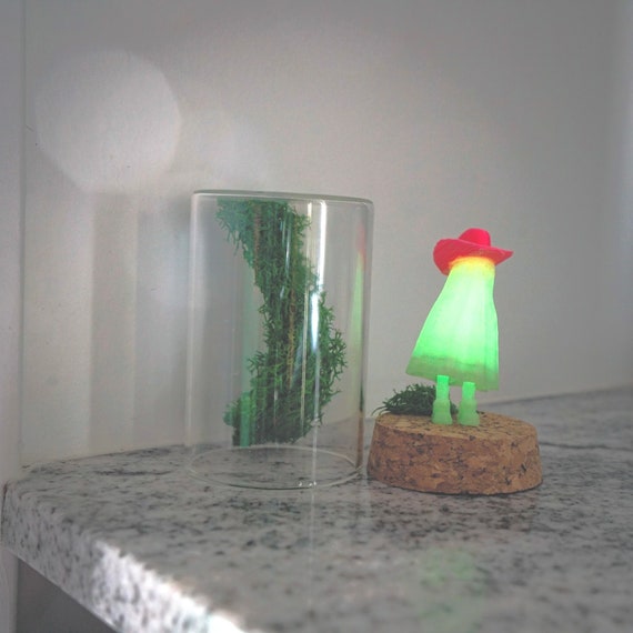 Pet Ghost in a Bottle with Pink Cowboy Hat, Cute Desk Pet for Work, Ghost with Feet, Fall, Halloween Decor, Spooky Season Gifts