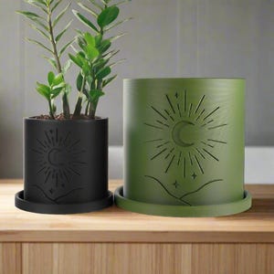 Moon Planter, 3D Printed Planter, Planter with Drainage, Shelf Decor, Cylinder Planter, Unique Planter Gifts for Plant Lover, Houseplant Pot