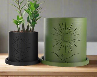 Moon Planter, 3D Printed Planter, Planter with Drainage, Shelf Decor, Cylinder Planter, Unique Planter Gifts for Plant Lover, Houseplant Pot