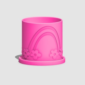 Modern Rainbow Flower Planter Pot with Drainage and Saucer, Unique Plant Pot, Barbiecore Decor House Plant Planter, Lightweight Pink Pots