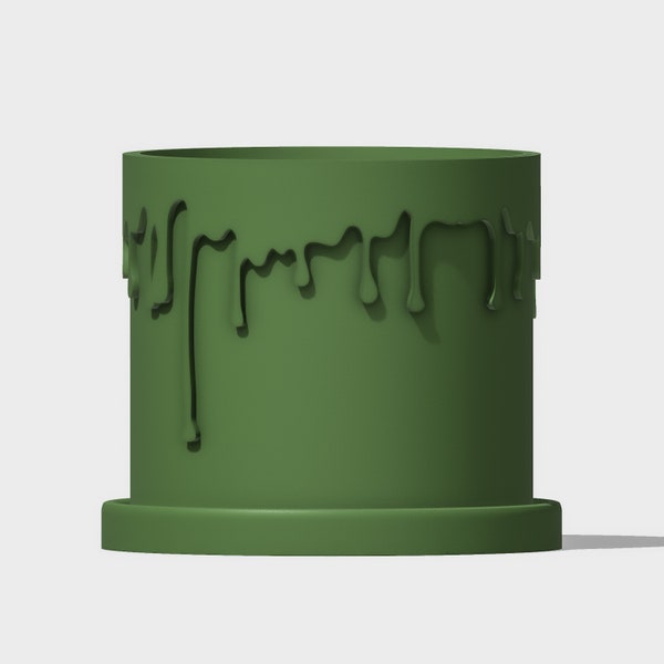 Matte Olive Green Planter Pot with Saucer, 3D Printed Planter, Drip Planter with Drainage, Housewarming Gift, Funky Drip Small Plant Pot