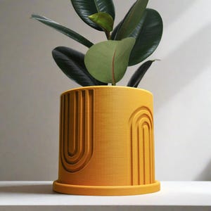 Indoor Matte Mustard Planter, 3D gedruckter Pflanzer, Pflanzer mit Drainage, Einzigartiges Dekor, Pflanzer mit Untersetzer, Nordic Rainbow