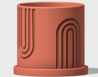 Indoor Matte Terracotta Planter, 3D Printed Planter, Planter with Drainage, Unique Decor, Planter with Saucer, Nordic Rainbow