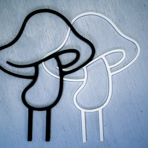 Peut inclure: Deux contours en forme de champignon, l'un noir et l'autre blanc, sont superpos&eacute;s. Les contours sont simples et abstraits, avec un sommet arrondi et une tige &agrave; trois pattes.