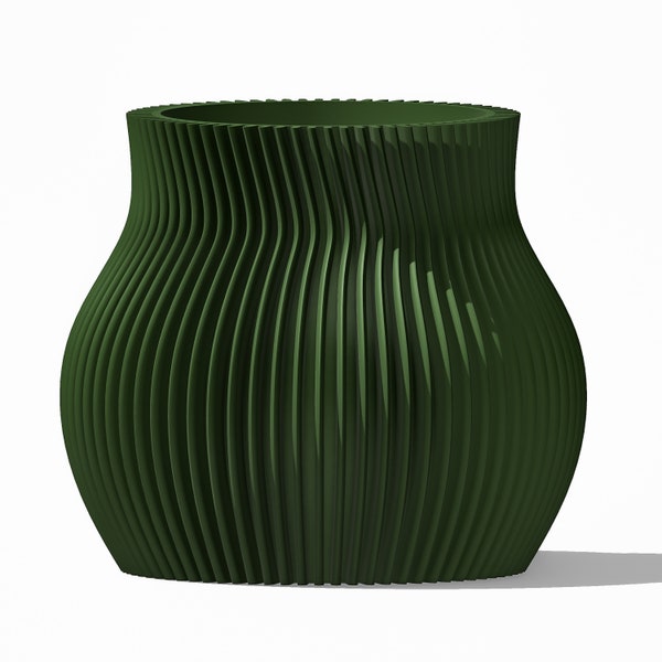 ONDA  Vase, Matte Green, Minimalist Olive Vase for Dried Flowers, Ridged Vase, Minimalist