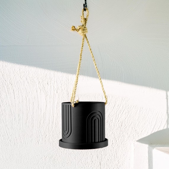 Indoor Hanging Planter for Plants, 4 or 5 inch Hanging Plant Pot Unique Gift, 3D Printed Planter, Outdoor Patio Decor, Cottagecore Decor,BOW