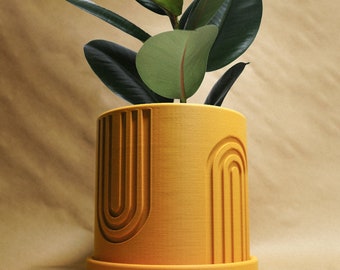Indoor Matte Mustard Planter, 3D Printed Planter, Planter with Drainage, Unique Decor, Planter with Saucer, Nordic Rainbow