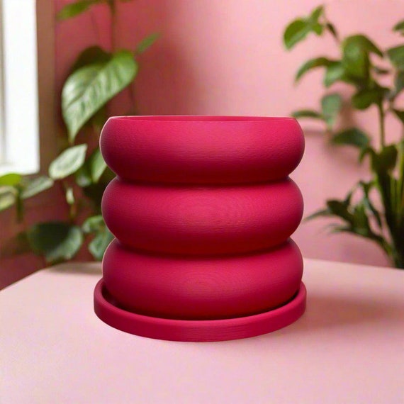 Modern Bubble Planter Pot With Drainage and Saucer, Unique