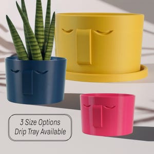 Minimal Face Planter, 3D Printed Planter, Planter with Drainage, Decor