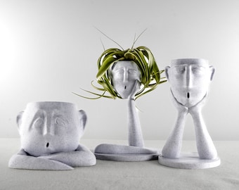 Set of 3 Head Face Planters in White Marble, Face pot, Head Planters, Pots for Plants, Planters with Drainage, People Planter