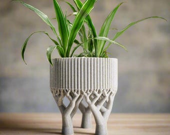 Unique Planter Pot for Succulents and Cactus, Maximalist Three-Footed Pedestal 3D Printed Pots for Plants, Mid-Century Modern Gift, NOBLE