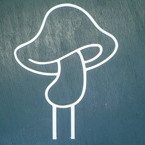 Peut inclure: Contour blanc d'un champignon sur un fond bleu.