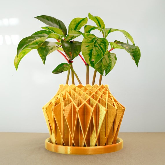 Cute Plant Pot with Drainage and Saucer, Modern Planter Pot Unique, Cacti and House Plant Planter, Lightweight Copper Art Decor, GALAXY