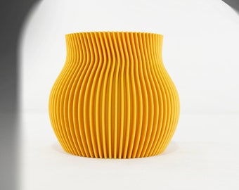 Modern Sculptural Vase – ONDA 3D Printed Yellow Vase for Dried Flowers, Minimalist Decor in Matte Mustard, Unique Home Accent