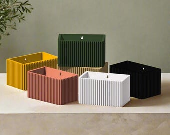Ribbed Wall Planter, Indoor Hanging Planter, Unique Gift, 3D Printed Planter, Cute Aesthetic, Modern Home Decor, Rectangle Wall Plant Pot
