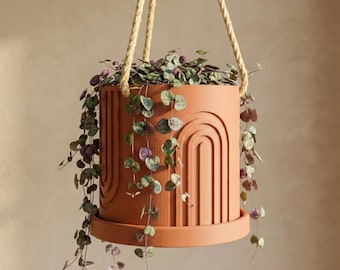 Indoor Hanging Plant Pots for Plants, 6 7 8 inch Hanging Planter Unique Gift, 3D Printed Planter, Outdoor Patio Decor, Cottagecore Decor,BOW