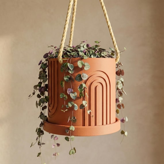 Indoor Hanging Plant Pots for Plants, 6 7 8 inch Hanging Planter Unique Gift, 3D Printed Planter, Outdoor Patio Decor, Cottagecore Decor,BOW