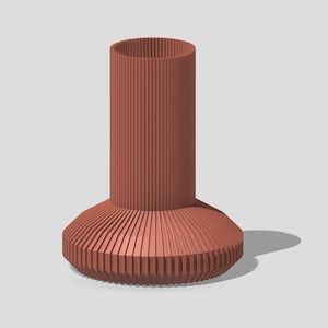 LANCIA Vase, Matte Terracotta, Minimalist Mahogany Vase for Dried Flowers, Ridged Vase, Cylinder Vase image 1