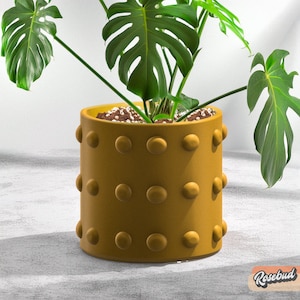 Dot Pflanztopf in Matte Senf Gelb, 3D Gedruckter Pflanztopf, Übertopf mit Drainage, Minimalistisch, Blumentopf, Coole Pflanzgefäße