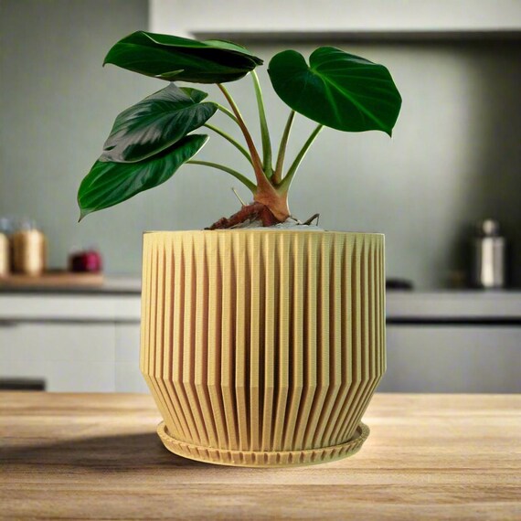 Indoor Plant Pot With Drainage, 3D Printed Planter Pot Unique Modern Ribbed  Design, Lightweight Skyline - Etsy