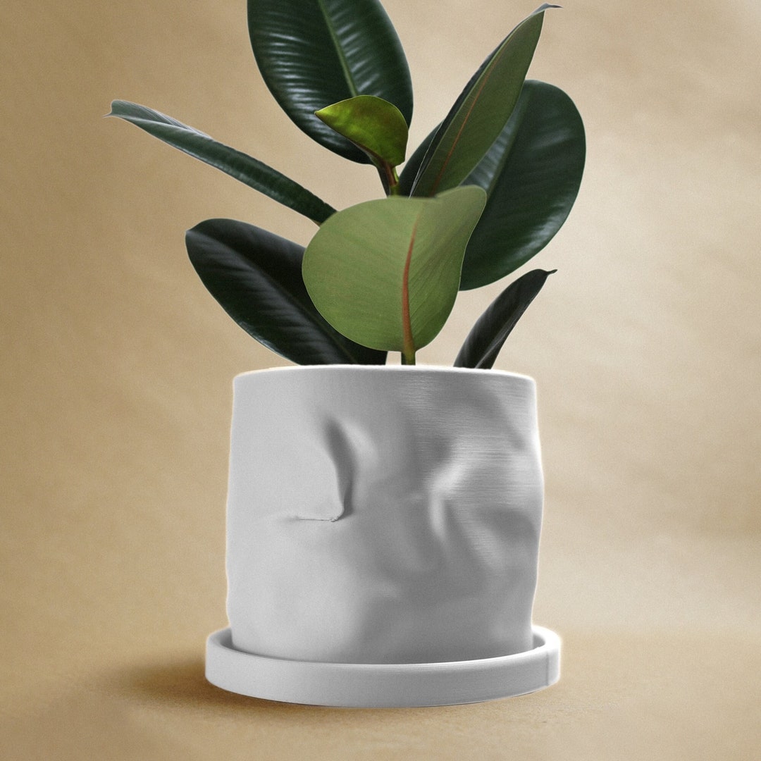 Unique Plant Pot With Drainage in Matte White , Arezzo Small Plant Pot