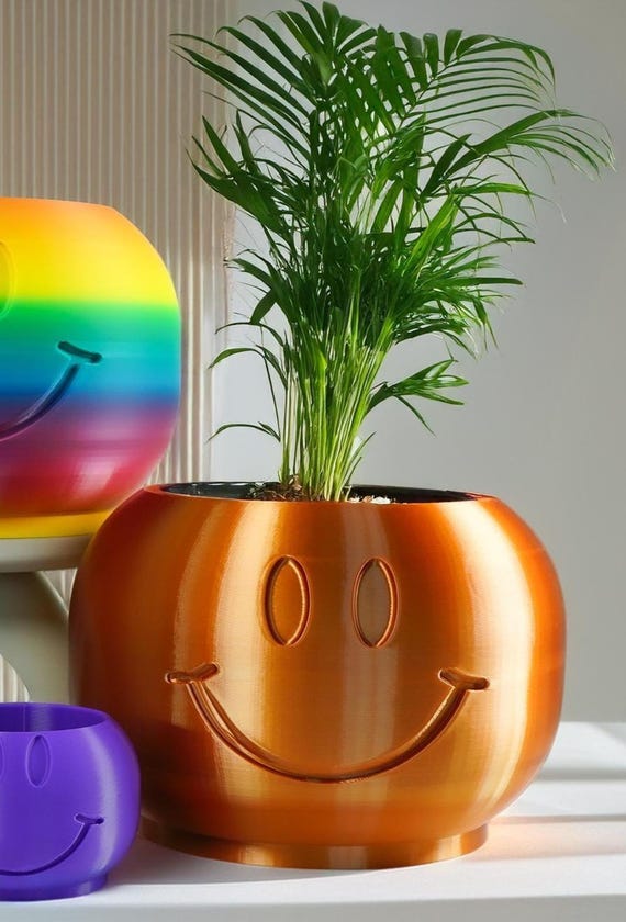 Smiley Face Plant Pot With Drainage and Drip Tray – Cute Ghibli