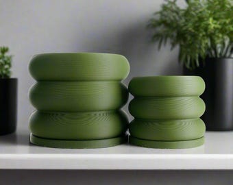 Bubble Pot, 3D Printed Planter, Planter with Drainage, Minimal Decor, 4 5 6 7 8 Inch Plant Pots in Matte Olive Green, Unique Hosting Gift