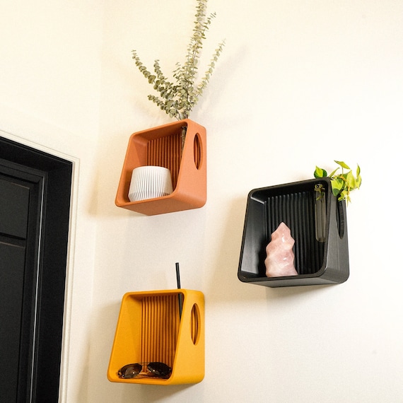 Floating Wall Shelves, Mid-Century Modern Home Decor, 3D Printed Propagation or Reed Diffuser Shelf, Wall Shelf Catchall, Entryway Decor