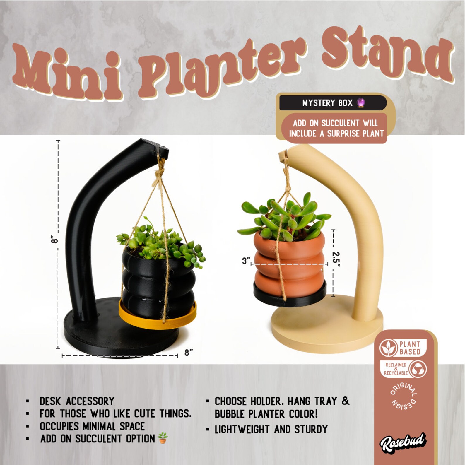 3 Inch Hanging Bubble Plant Pot With Drainage, Mini Desk Accessories ...