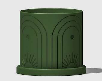 Fioriera cilindrica da interni, fioriera stampata in 3D, fioriera da 4 pollici con drenaggio, decorazione sole retrò Boho, fioriera da 6 pollici con vassoio, decorazione estetica