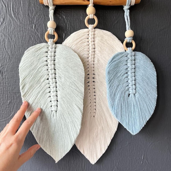 Deko Blätter I Wandbehang Macrame Makramee Feder Handgemacht DE