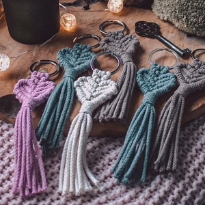Set of 2 Macrame Heart Keychains – Handmade Bag Charms & Keyrings – Boho Gift Idea