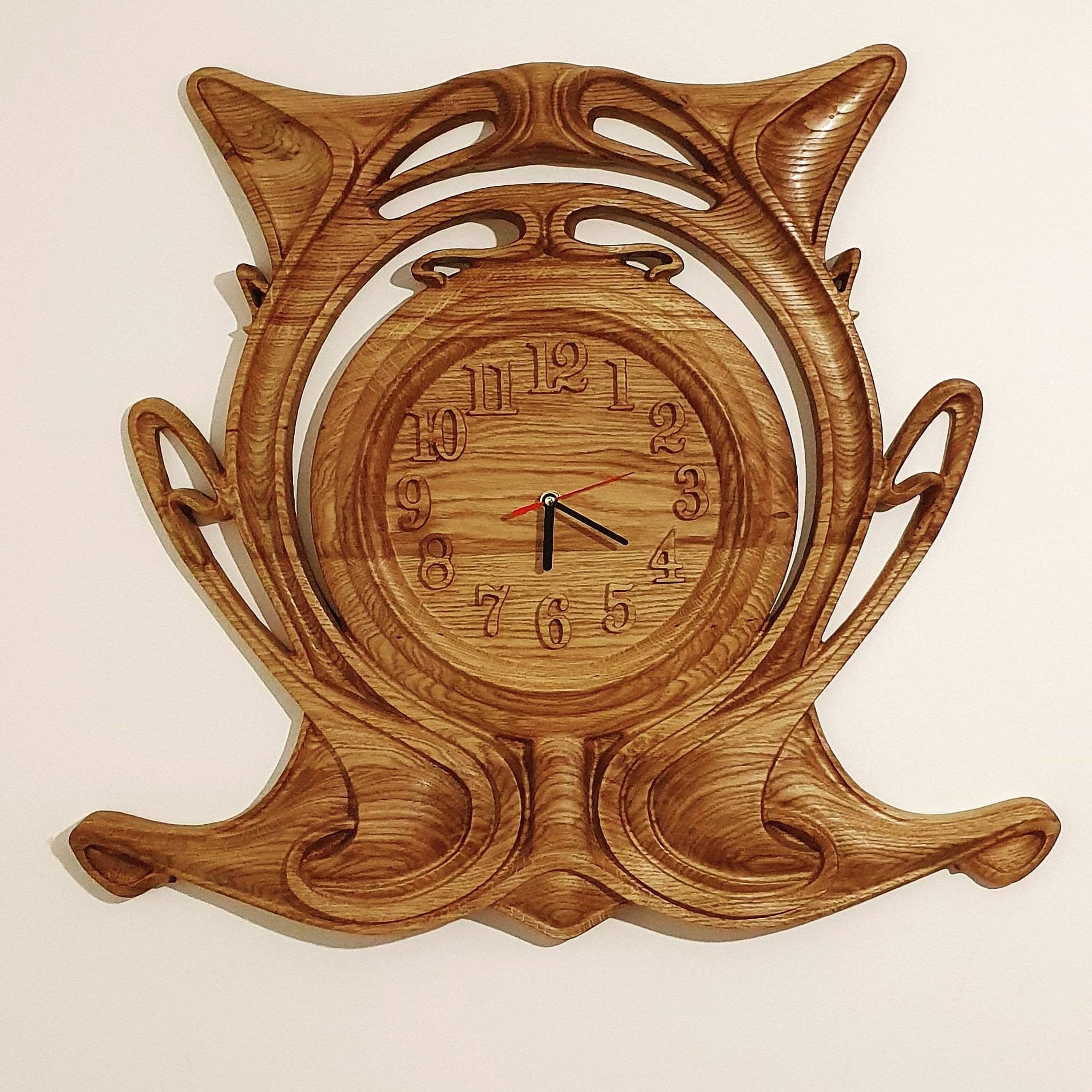 Carved clock. Oak carved wall clock Etsy