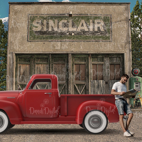 Background for Digital Composites Photography Backgrounds Overlays Photography retro gas station download background Old truck retro truck