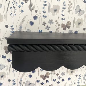 Handcrafted Solid Wood Scalloped Floating Shelf/Nursery Wall Shelf with Rope Trim/Decorative Wooden Shelf for Baby or Kids Room/Custom order