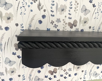 Handcrafted Scalloped Wood Floating Shelf with Rope Trim - Nursery Decor