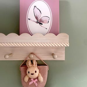 Handcrafted Scalloped Wooden Shelf with Pegs: Nursery & Kids Room Decor