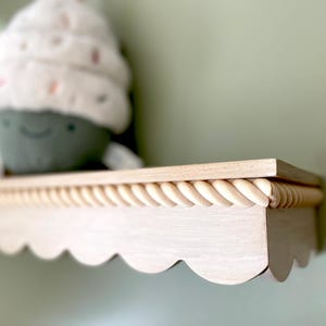 Handmade Wooden Scalloped Shelf. Nursery & Kids Room Decor, Floating Shelf for Toys, Books, Accessories. Playroom Storage or Entryway Decor