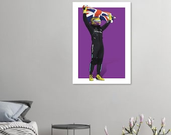 Impresión artística de la victoria de Lewis Hamilton en Silverstone - Póster de carreras de F1