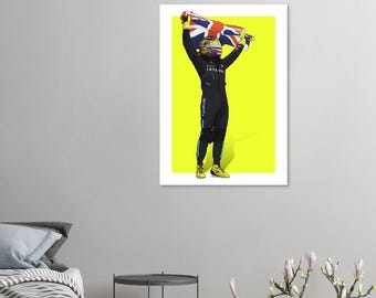 Impresión artística de la victoria de Lewis Hamilton en Silverstone - Póster de carreras de F1